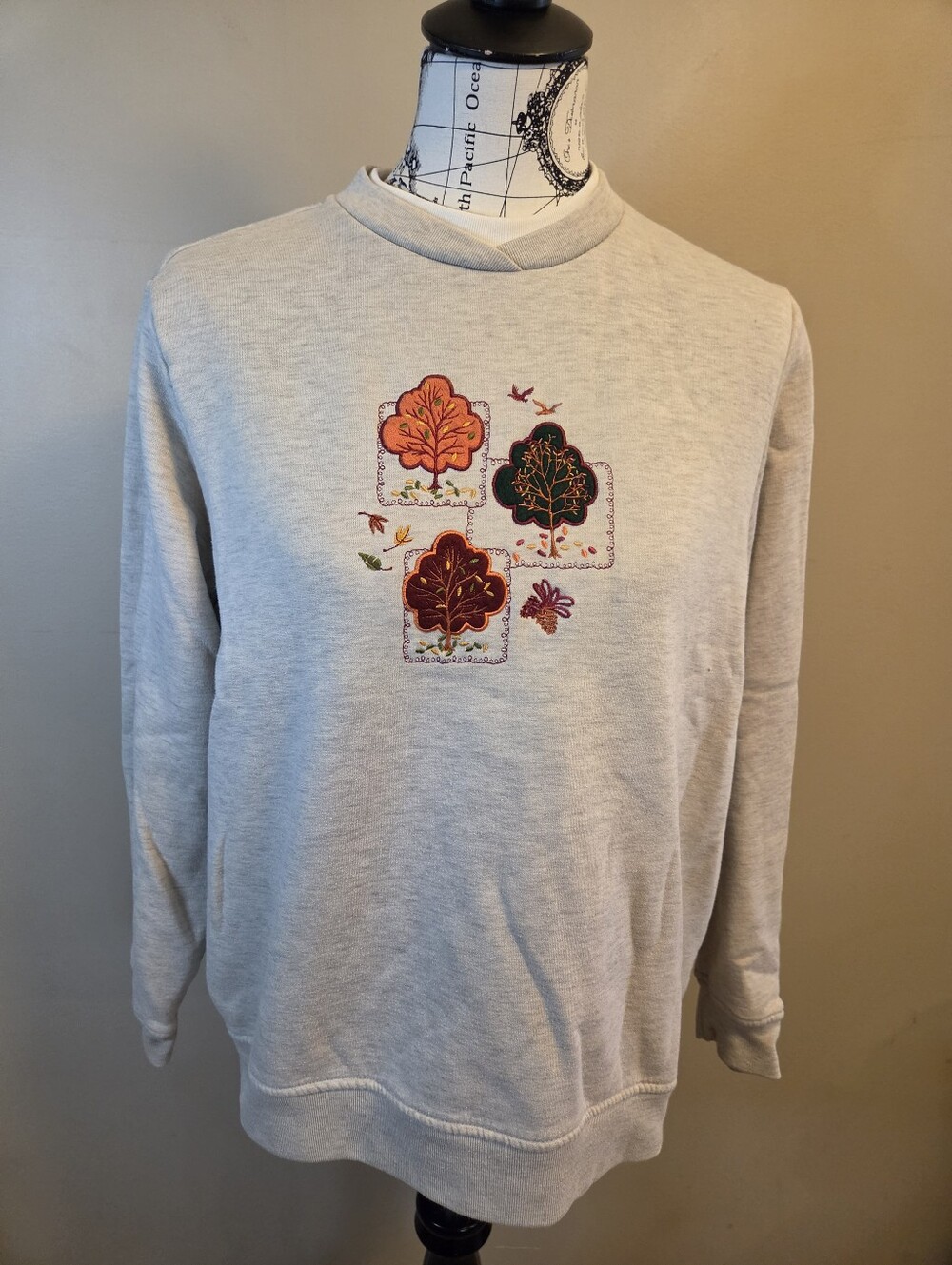 Vintage Studio Works Womens L Fall Autumn Embroidered Trees Turkey Sweatshirt